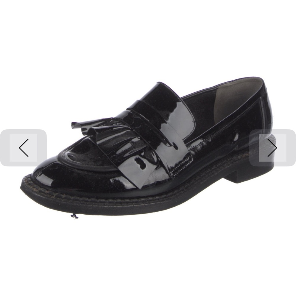 Robert Clergerie Black Patent Leather Ruffled Loafers